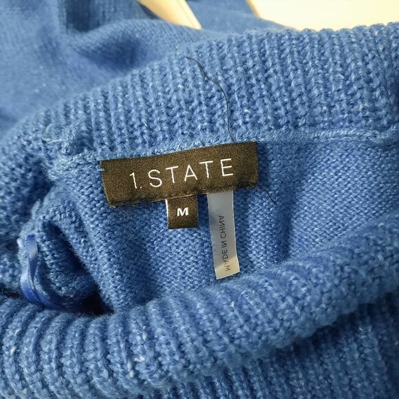 1.State Sweater Women's Medium Blue Turtleneck Cold Shoulder Pullover Cozy Top - Picture 4 of 9
